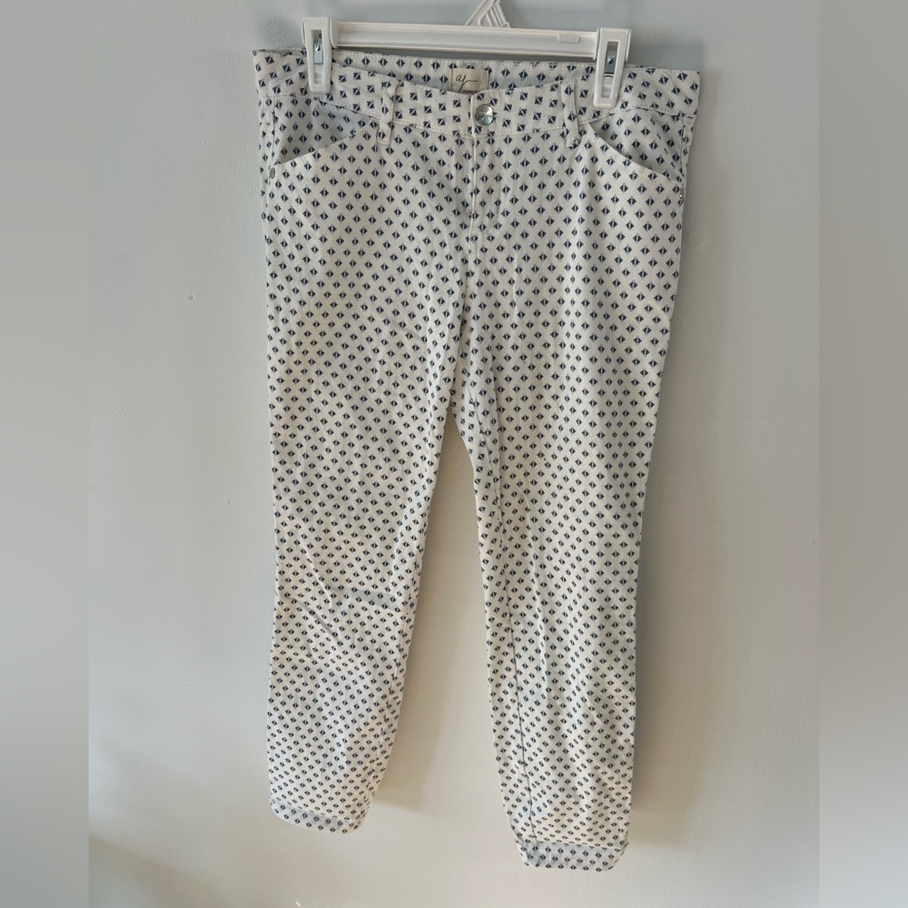 Andrea Jovine White/Blue Patterned Pants Size 10